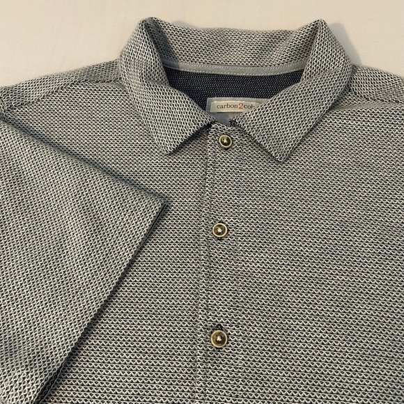 Carbon2Cobalt Mens Medium Short Sleeve Gray Pattern Button Up Casual Shirt - Picture 1 of 6